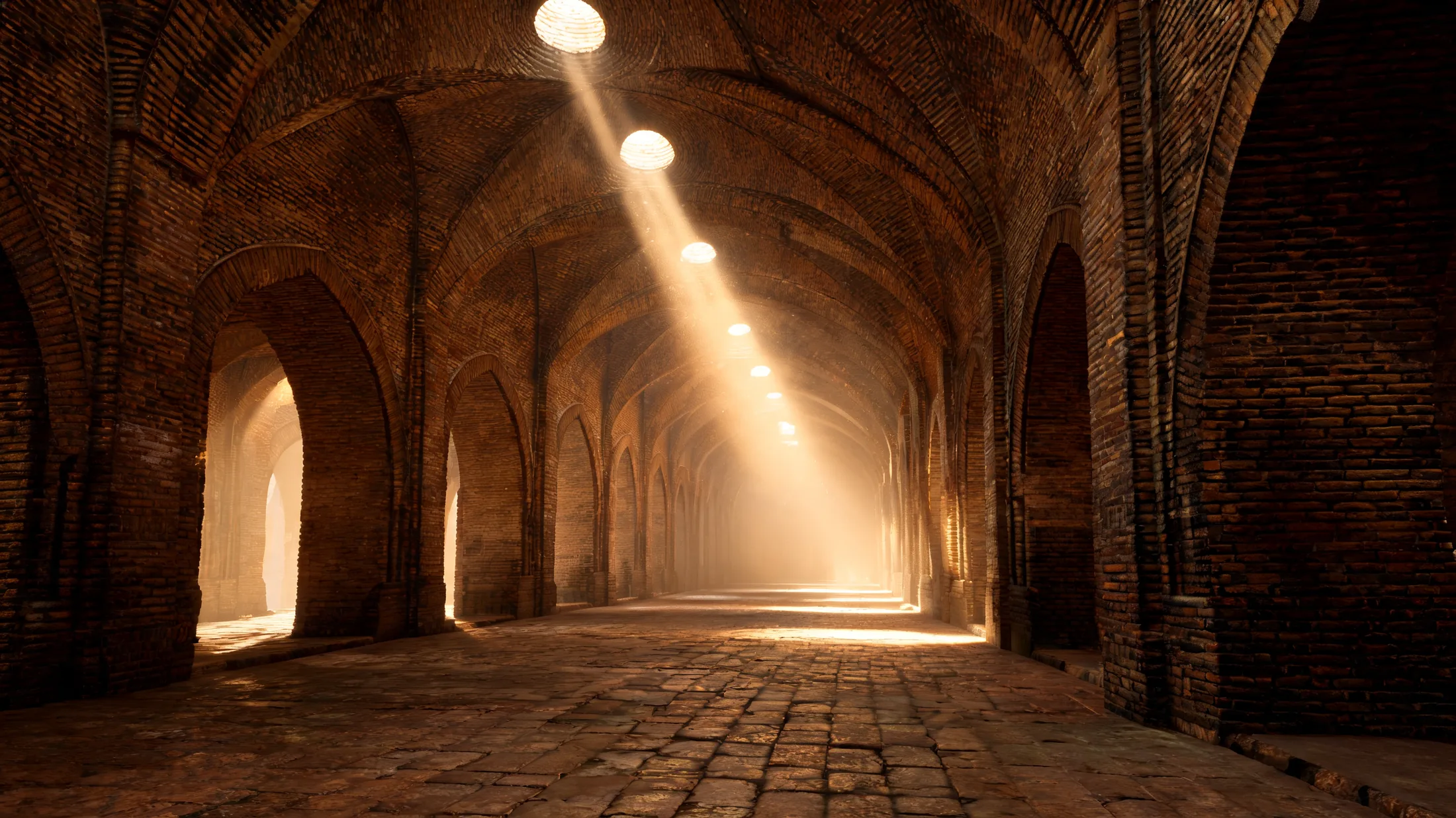 The vaulted arcade of the Vakil Bazaar in Shiraz at dawn